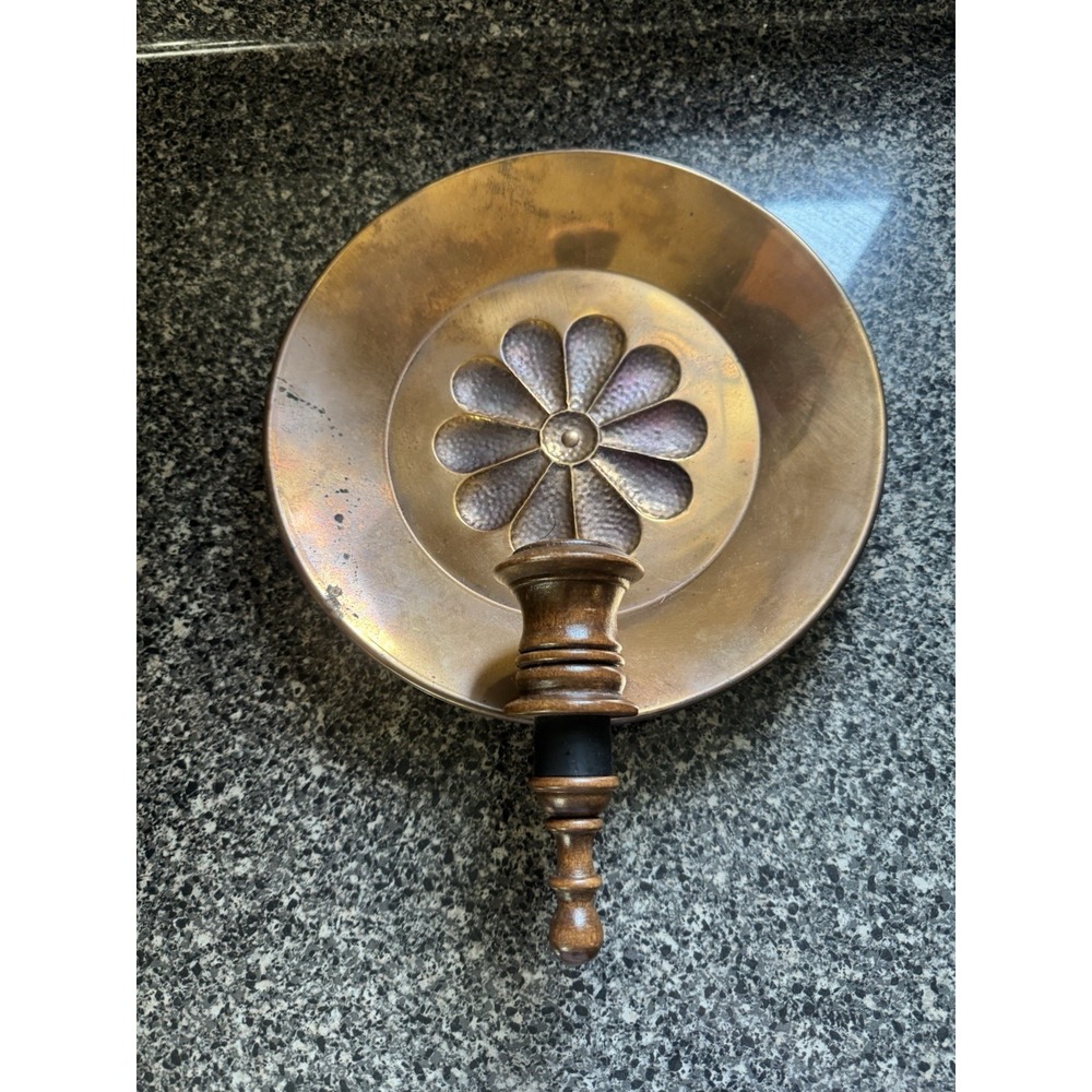 Vtg Round Copper Wood Wall Sconce Candle Holder 10" Country Cottage Farm Rustic